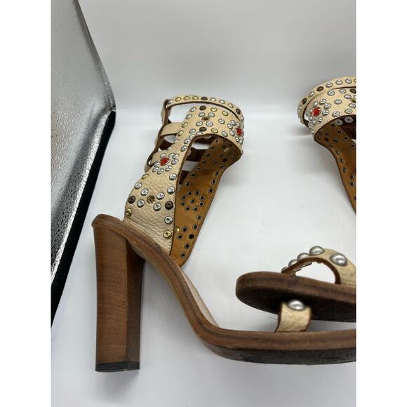 Isabel Marant Elvis Cream Studded Italian Leather Heel Strappy Sandal Sz 40 US 9 - Picture 7 of 16